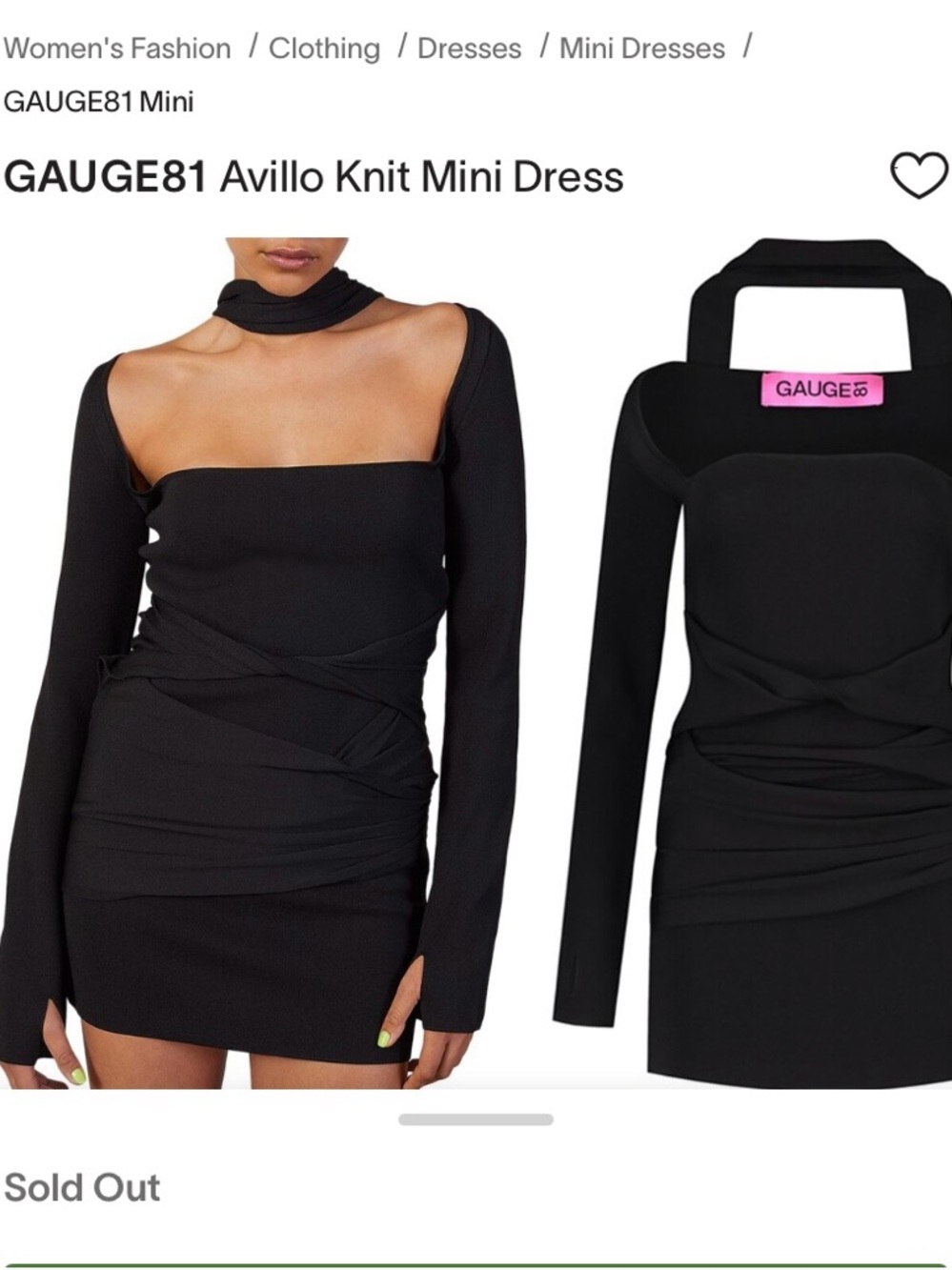 Gauge81 Black Square-Neck Knit Mini Dress Size Medium